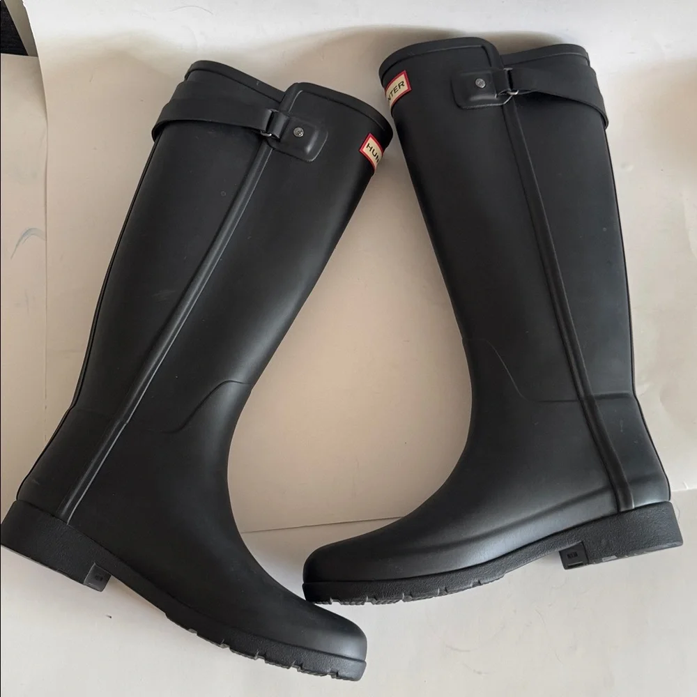 Hunter Womens Original Black Refined Back Strap Tall Rain Boots size 7 - Picture 8 of 12